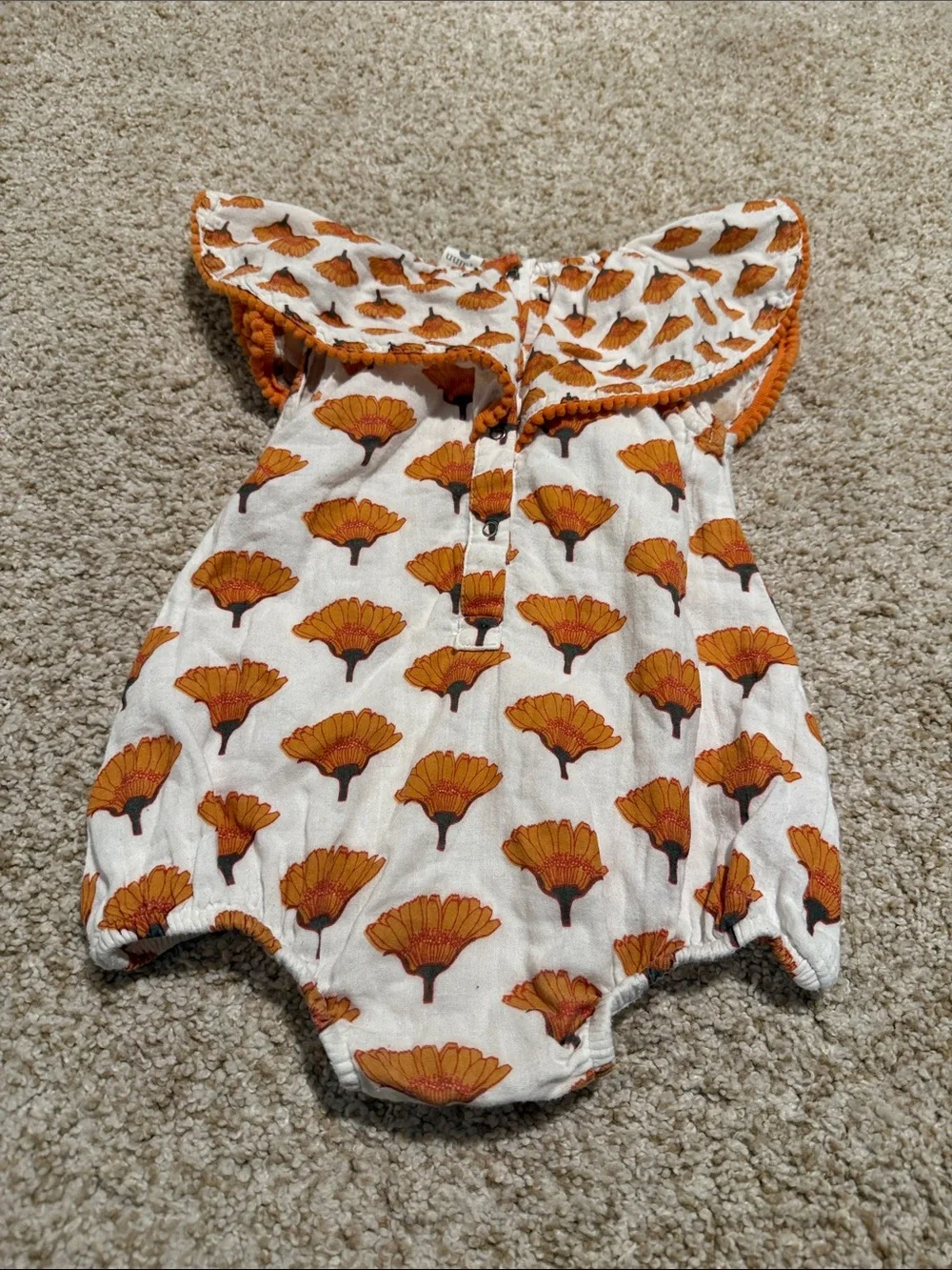 kate quinn White and Orange Floral Ruffle One-Piece